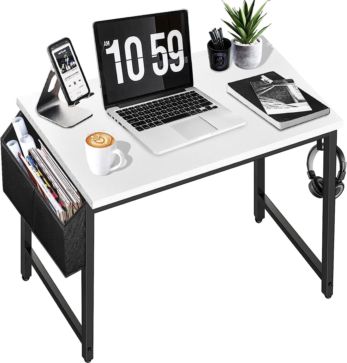 Small Computer Desk for Bedroom White Modern Writing Table for Home
