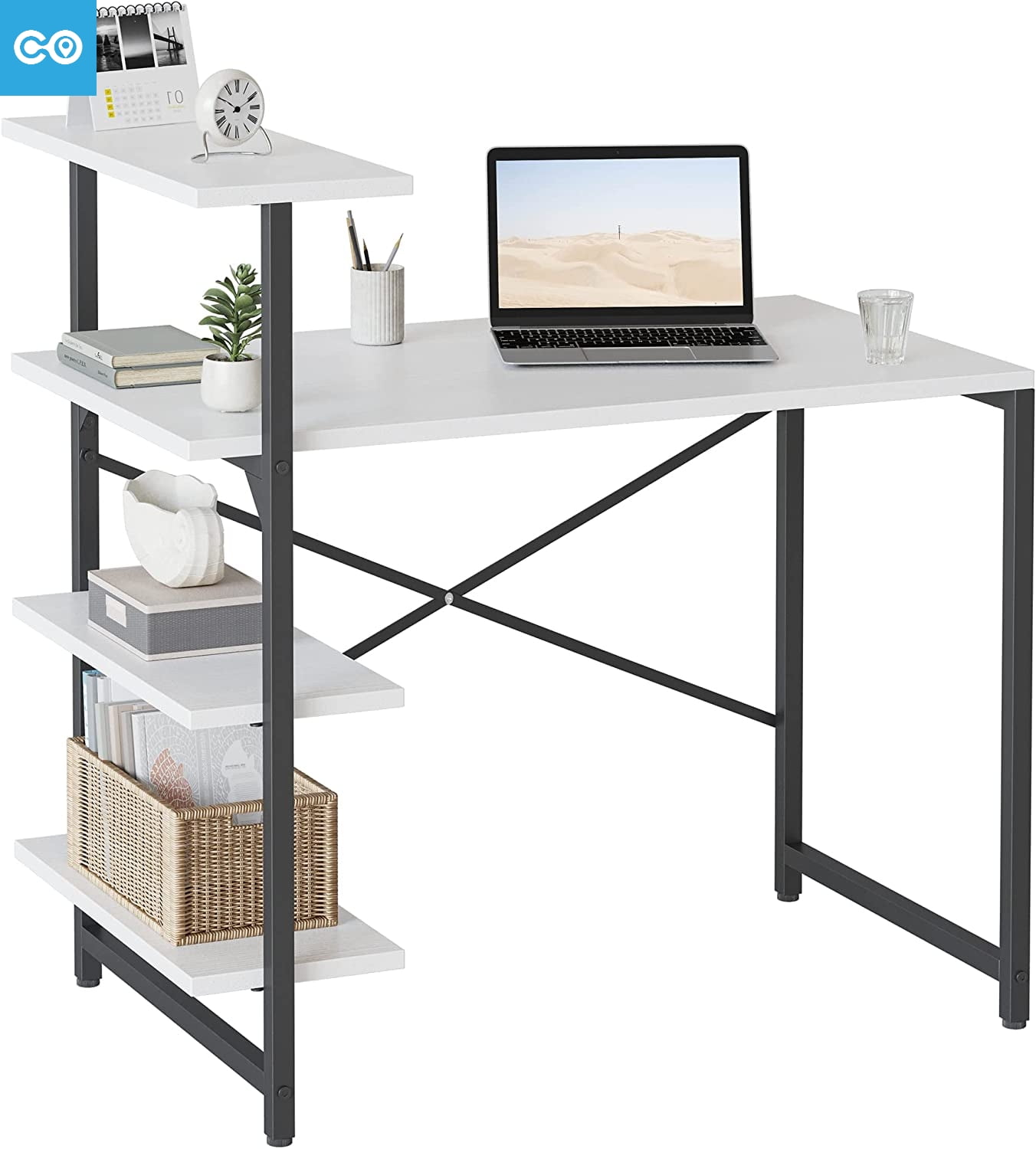 CubiCubi Small Computer Desk with Shelves 47 Inch, Home Office Desk, Study  Writing Office Table, 3 Tier Shelf, Rustic Brown