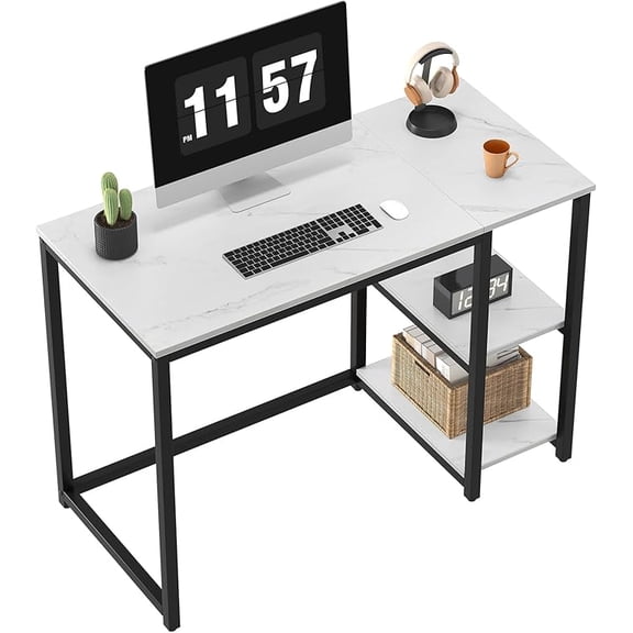 Small Computer Desk with Shelves for Small Spaces, Easy Assembly Study Desk, Sturdy Writing Desk for Bedroom & Home Office,