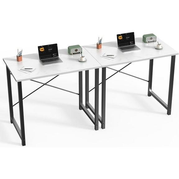 Small Computer Office Desk 32 Inch Kids Student Study Writing Work with Metal Frame Wood Tabletop Modern Simple Home Bedroom PC Table - White, 2 Pack