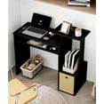 thumbnail image 1 of Small Computer Writing Desk with Drawers, Home Office Desk with Storage Shelves for Home Office Bedroom, Black/Brown, 1 of 6