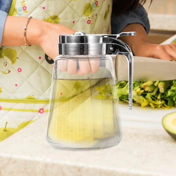 Small Condiment Dispenser Syrup Glass Dispensers with Stainless Steel Handle for Kitchen Diner