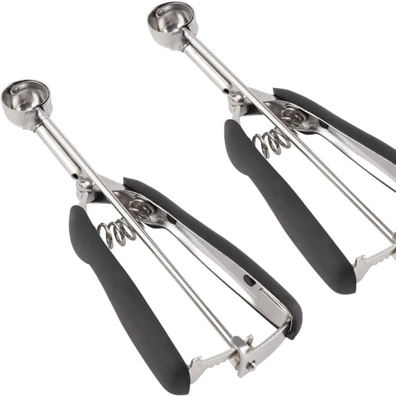 Small Cookie Scoop Set - 2 PCS Include 1 tsp / 2 tsp Cookie Dough Scoop, Cookies Scoops for Baking, Made of Stainless Steel, Good Soft Grips, Quick Trigger Release