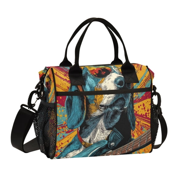 Small Cooler Bag Lunch Bag Portable Meal Bag Work Meal Bag Outdoor Meal Bag Travel Meal Bag Picnic Meal Bag Going Out Meal Bag Beagle Playing Electric Guitar