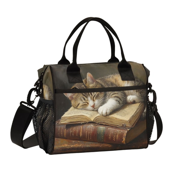 Small Cooler Bag Lunch Bag Portable Meal Bag Work Meal Bag Outdoor Meal Bag Travel Meal Bag Picnic Meal Bag Going Out Meal Bag Book Sleeping Kitten