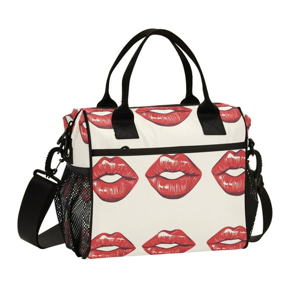 Small Cooler Bag Lunch Bag Portable Meal Bag Work Meal Bag Outdoor Meal Bag Travel Meal Bag Picnic Meal Bag Going Out Meal Bag Red Lip Pattern