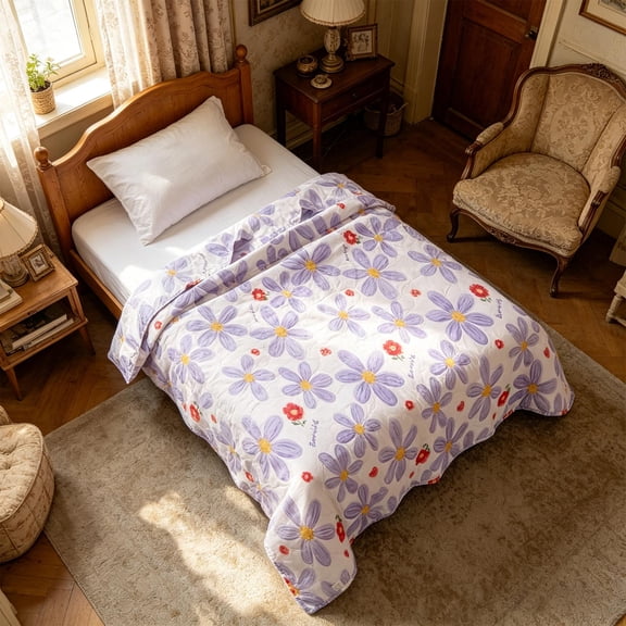 Small Cooling Blanket 40"x60", Fresh Flowers Water-Washed Cottons Summer Quilt Soft And Breathable Air-Conditioning Quilt Washer-Washable Lightweight Quilt For Spring And Fall