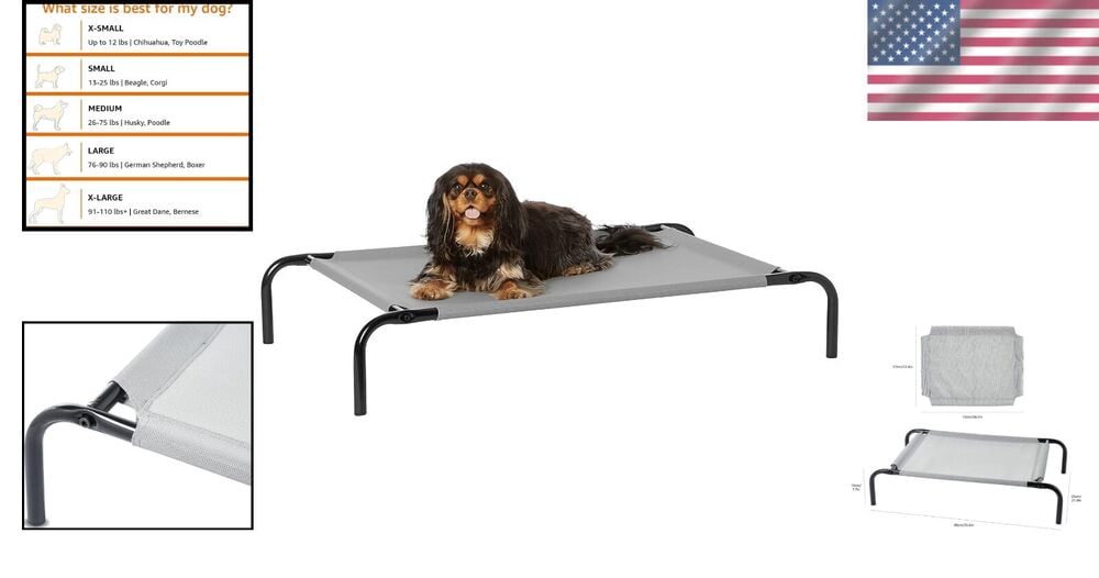 Small Cooling Elevated Pet Bed with Metal Frame Easy to Clean