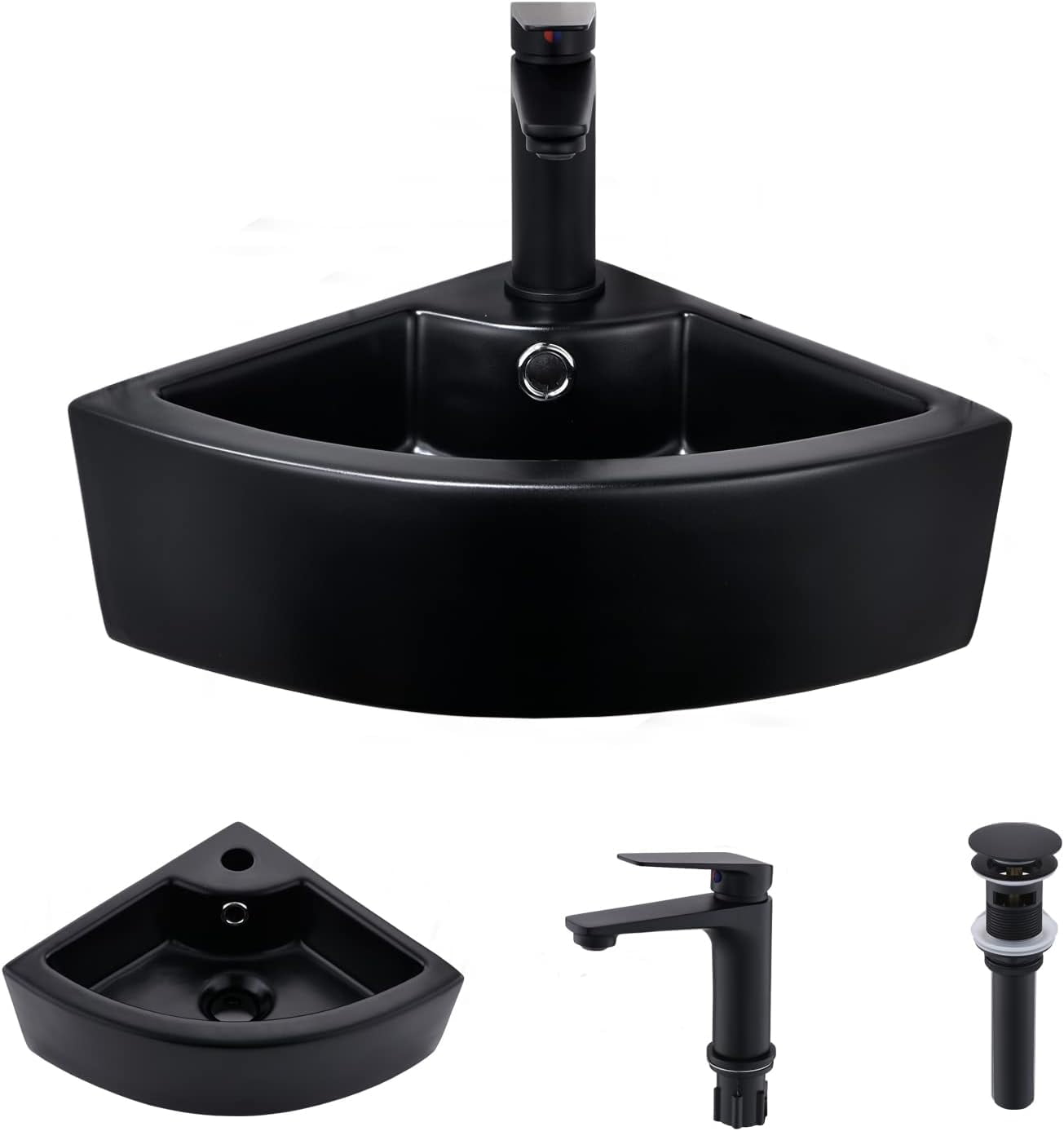 Small Corner Wall Mount Bathroom Sink and Faucet Combo with Overflow