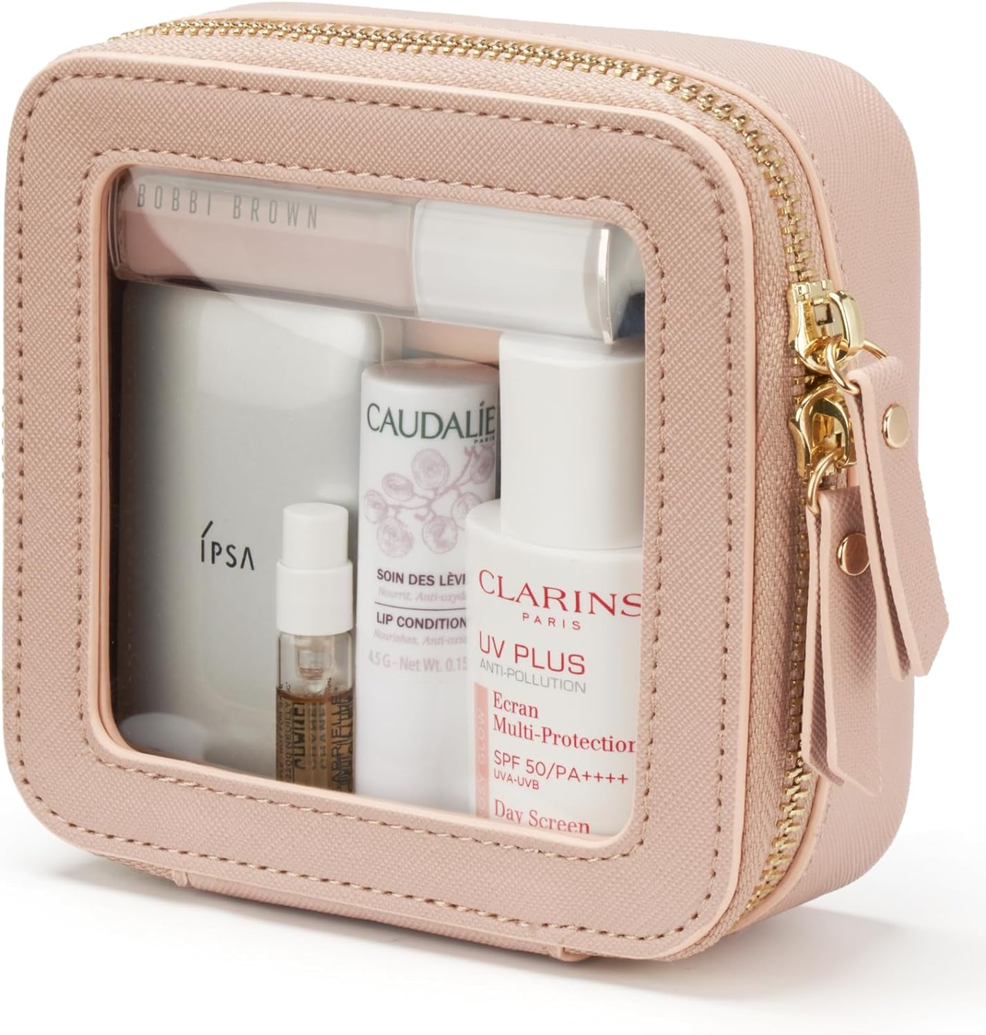 cute clear travel makeup bag Popvibe Mini Small Cosmetic Case Leather Hot Pink Pouch for Purse Organizer Make Up Bag for Women Car Toiletry Bag with Zipper for School : Beauty which is clear and visible for you to take out the storage items Soda Candy Initial Clear Makeup