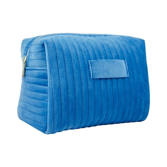 Small Cosmetic Bag with Embroidered Striped Velvet, 8.66x6.3x5.9 Inches, Travel Cosmetic Bag for Storage, Waterproof & Portable