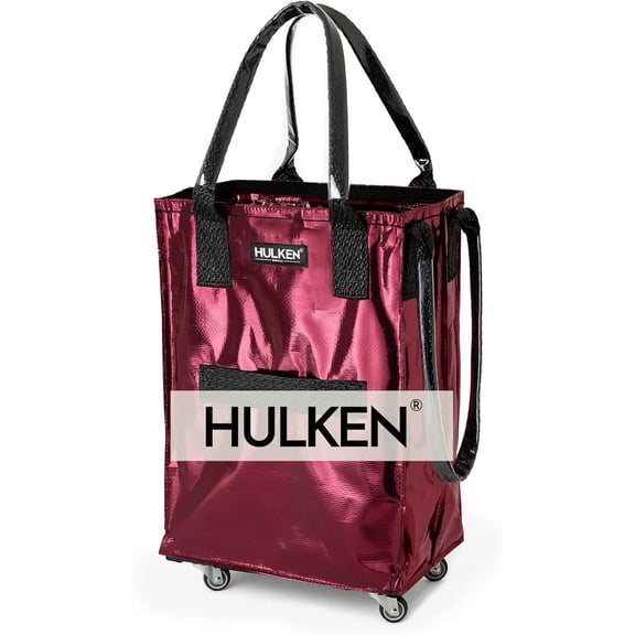 (Small, Cosmic Red) Reusable Grocery Bag On Wheels, Shopping Trolley, Rolling Tote, Zipper Closure, Lightweight, Carries Up to 66 lb, Folds Flat