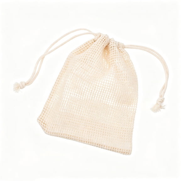 Small Cotton Mesh Storage Bags 1 Pcs, Reusable Drawstring Pouches for Fruits, Vegetables, Food, Bath Soap, Miscellaneous Items, Grocery Organization, Easy to Clean