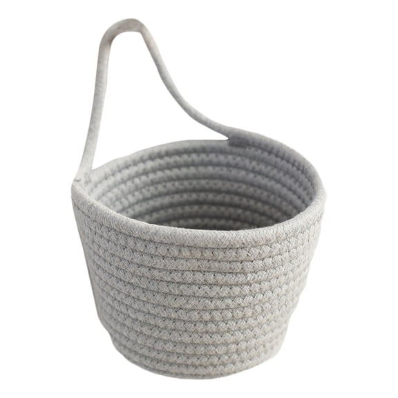 Small Cotton Rope Basket with Handle, Gift Basket for Birthday, Easter, Christmas and Home Decor, Versatile Gift Basket for Easter Eggs Cosmetics Snacks Jewelry Stationery,Grey,4.7x5.9"