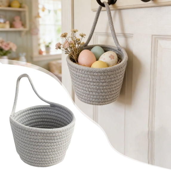 Small Cotton Rope Easter Basket, 4.7''x5.9'' Woven Easter Baskets with Handle, Gift Baskets for Easter Gifts, Easrter Basket Stuffers, Personalized Easter Basket for Women Men Kids, Easter Decor, E