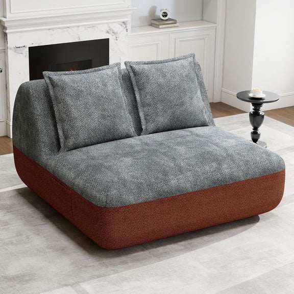 Small Couches for Small Spaces,42” Mini Loveseat Sofa 2-Seater Armless Sofa Chair with Side Pocket for Living Room,Bedroom,Dorm,Office (Terracotta+Grey)