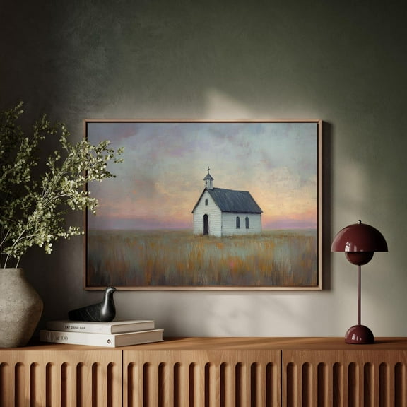 Small Country Church Art – Sunset Prairie Chapel Painting For Rustic Christian Farmhouse Wall Decor Wall Art, Modern Wall Decor, 8x12 UNFRAMED