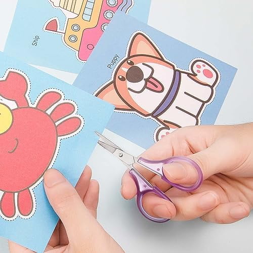 Small Craft Scissors, 3" Tiny Travel Scissors Tsa Compliant with Cover, Sharp Scissors all Purpose, Straight Fine Tips Mini Sewing Scissors Set, Precision Detail Paper Cutting, Pink/Purple