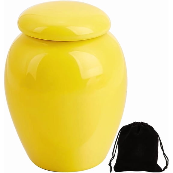 Small Cremation Urns Mini Human Ashes Urn Cremains Ceramic Porcelain Container Sharing Burial Funeral Keepsake Urns for Family Brother Human Pet Dog Ashes Sharing Yellow 2.11 x 1.65 inch