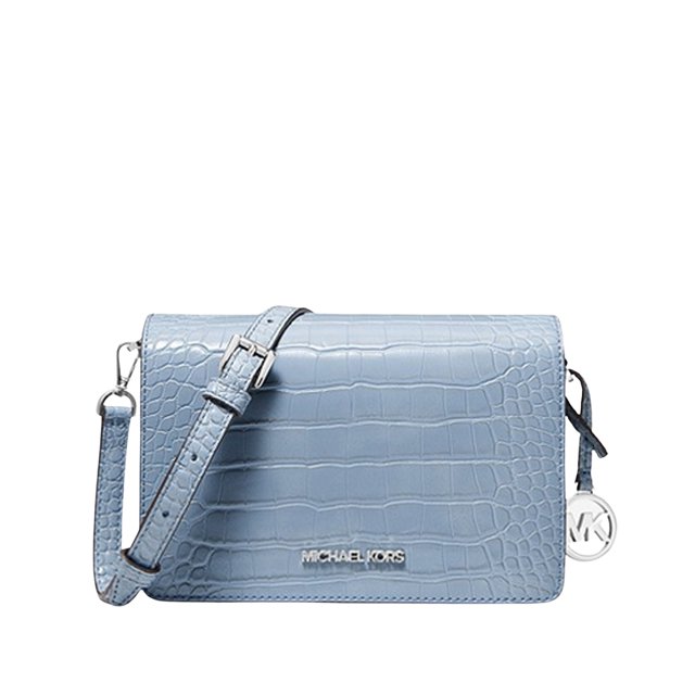 Small Crocodile Embossed Crossbody Bag by Michael Kors, Pale Blue
