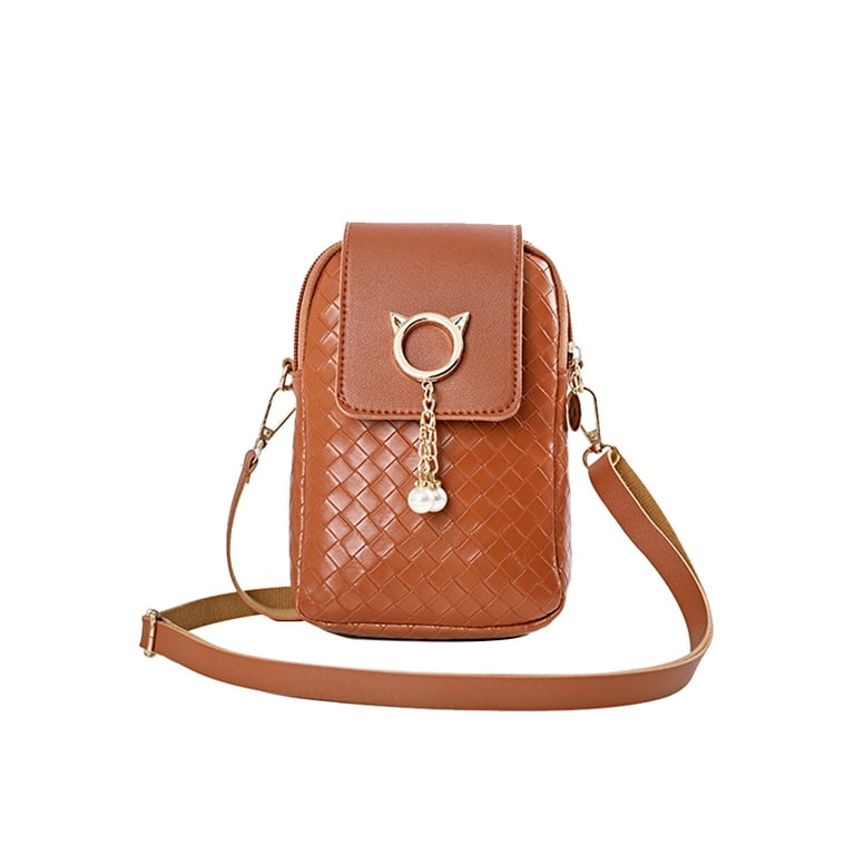 Yuanbang Small Women's Leather Crossbody Bag Wide Strap with Coin Purse, Wide Strap Shoulder Bags(Brown)