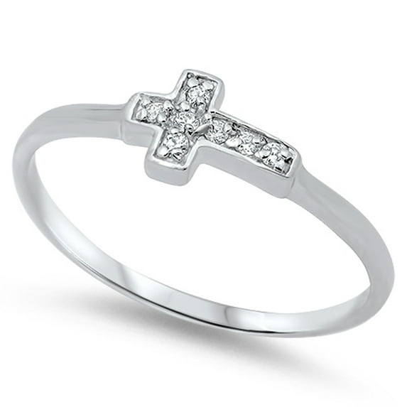 Small Cross Clear Cubic Zirconia Ring 925 Sterling Silver Band White Jewelry Female Male Size 5