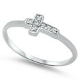 thumbnail image 1 of Small Cross Clear Cubic Zirconia Ring 925 Sterling Silver Band White Jewelry Female Male Size 8, 1 of 4