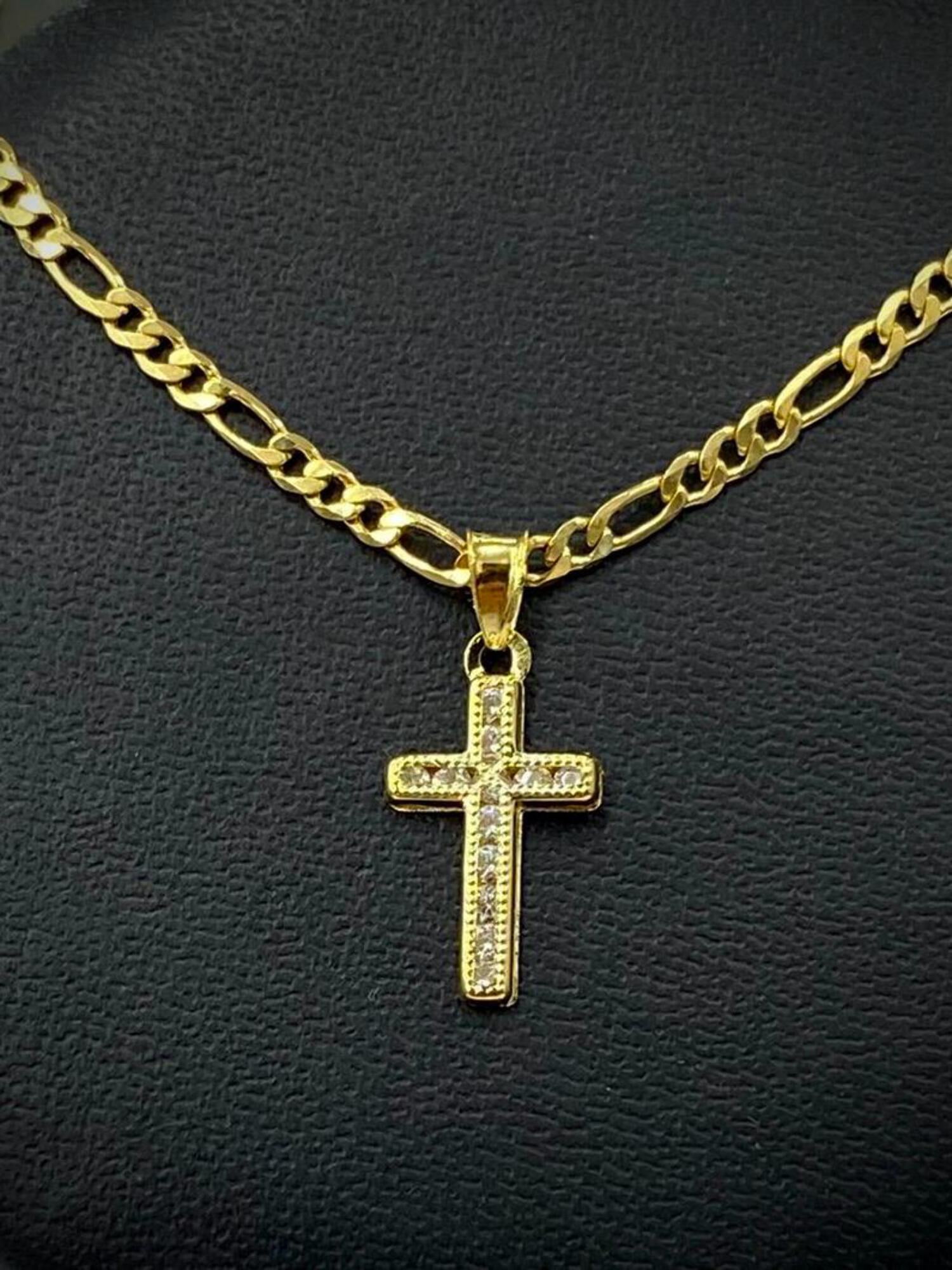 Genuine Diamond 18K Gold-Plated Cross with 20 White Topaz