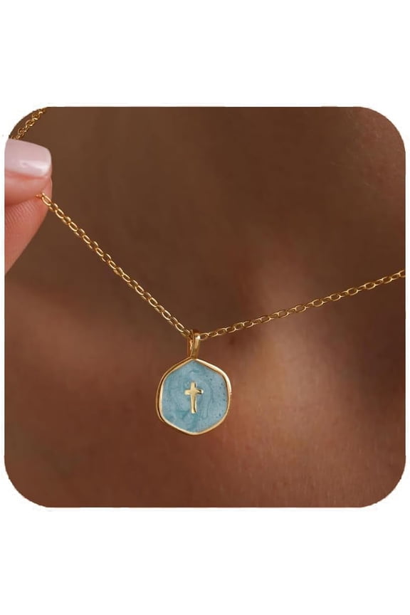 Small Cross Necklace for Women, Dainty 14K Gold Plated Cross Pendant Necklace, Everyday Simple Cross Charm Choker Minimalist Religious Jewelry Cute Trendy Gifts