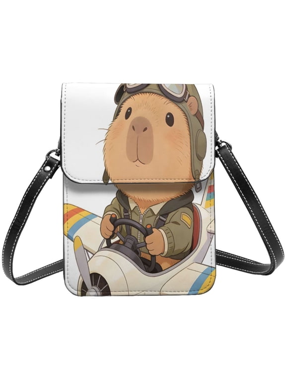 Small Crossbody Bag For Women Men Leather Cell Phone Purse Travel Pouch Shoulder Bag Capybara Pilots A Plane