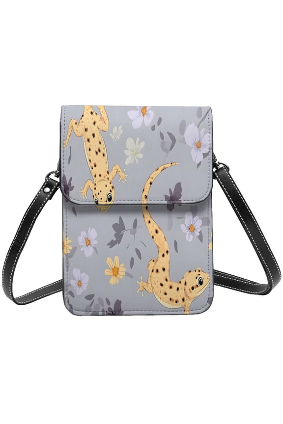 Small Crossbody Bag For Women Men Leather Cell Phone Purse Travel Pouch Shoulder Bag Cartoon Leopard Gecko Reptile