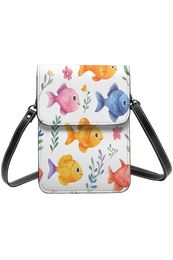 Small Crossbody Bag For Women Men Leather Cell Phone Purse Travel Pouch Shoulder Bag Cute Fish