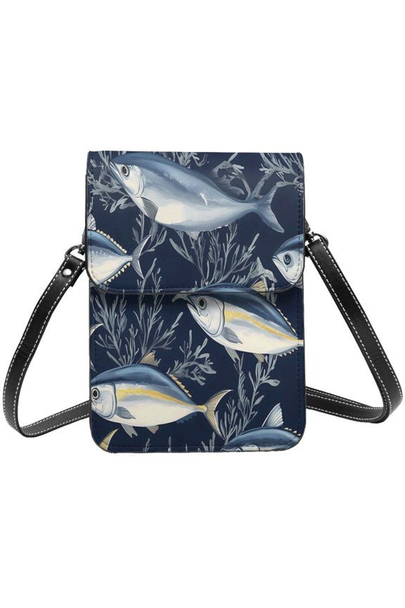 Small Crossbody Bag For Women Men Leather Cell Phone Purse Travel Pouch Shoulder Bag Fish (33)