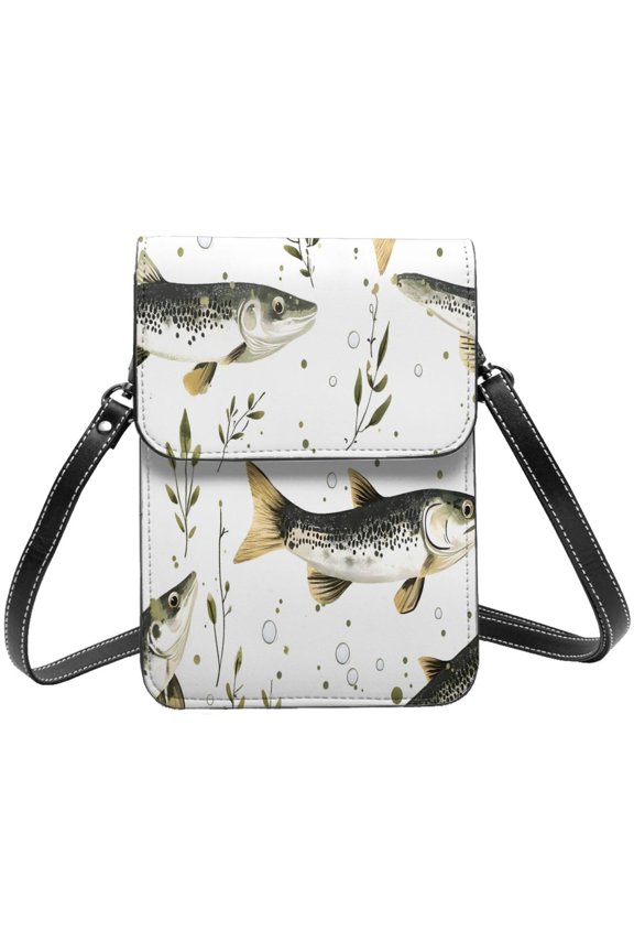 Small Crossbody Bag For Women Men Leather Cell Phone Purse Travel Pouch Shoulder Bag Fish