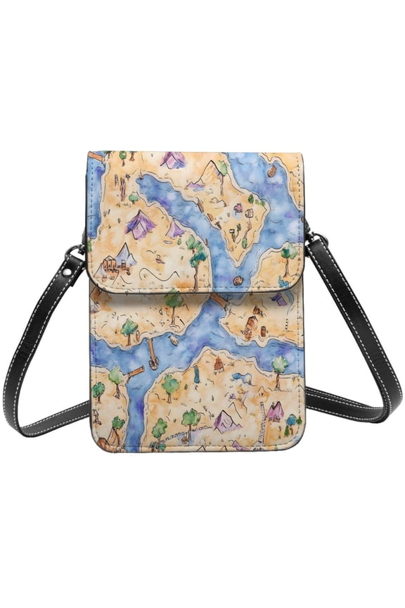 Small Crossbody Bag For Women Men Leather Cell Phone Purse Travel Pouch Shoulder Bag Game Map