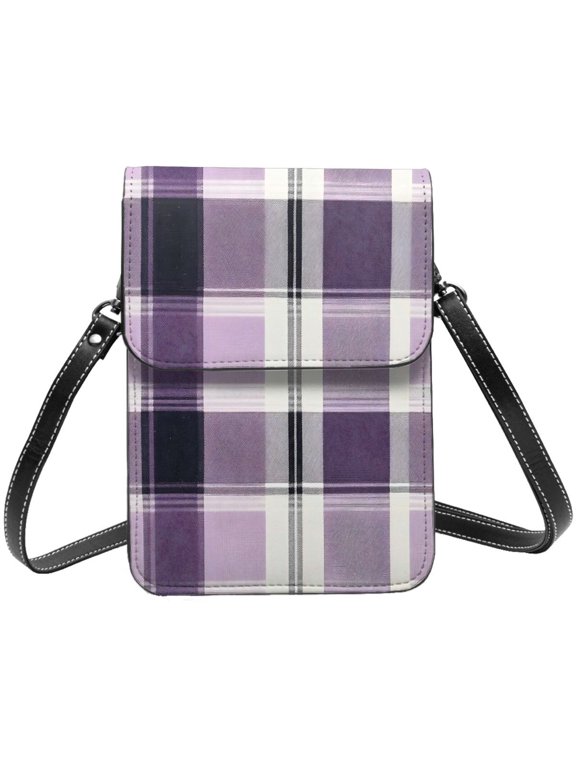 Small Crossbody Bag For Women Men Leather Cell Phone Purse Travel Pouch Shoulder Bag Lavenderblush Buffalo Plaid Check Tartan Scotland_1