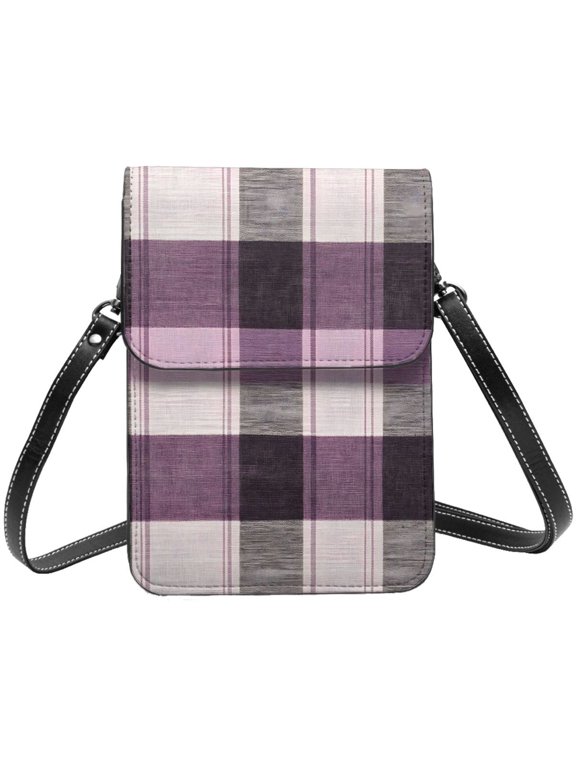 Small Crossbody Bag For Women Men Leather Cell Phone Purse Travel Pouch Shoulder Bag Lavenderblush Buffalo Plaid Check Tartan Scotland_3