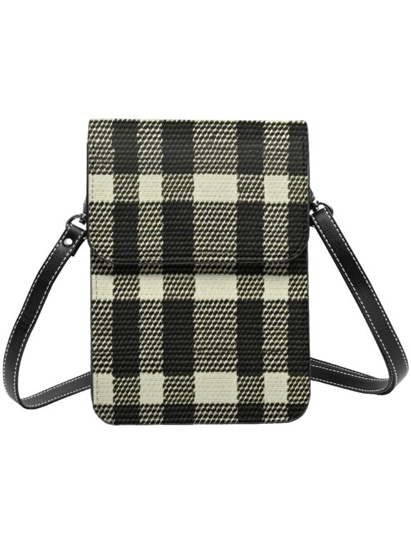 Small Crossbody Bag For Women Men Leather Cell Phone Purse Travel Pouch Shoulder Bag Olive Houndstooth Buffalo Plaid Tartan Check Scotland_3
