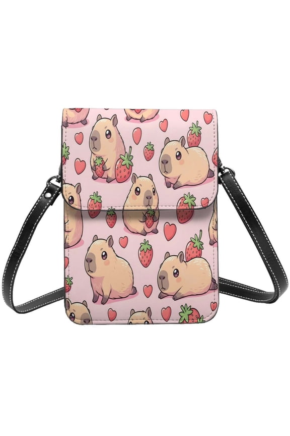 Small Crossbody Bag For Women Men Leather Cell Phone Purse Travel Pouch Shoulder Bag Pusheen Capybara Pattern 1