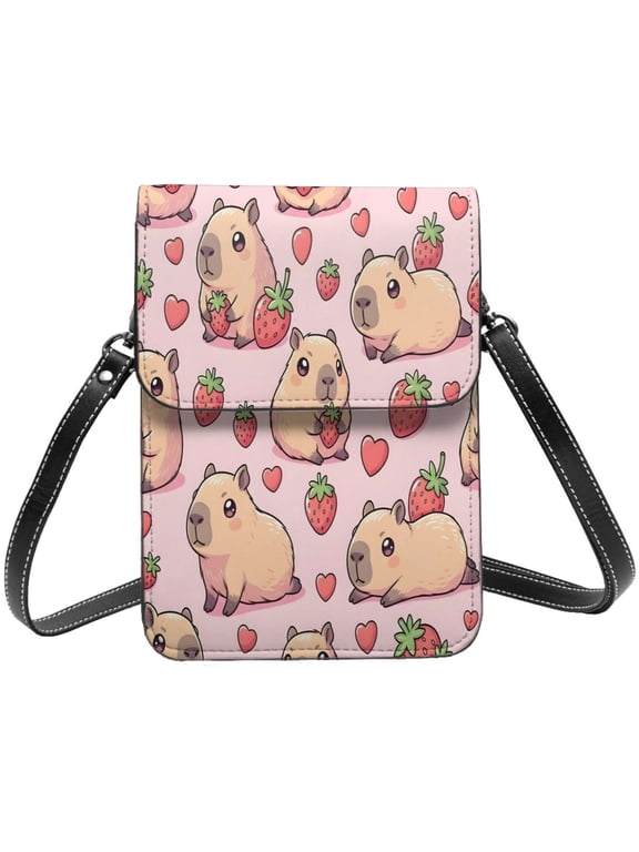 Small Crossbody Bag For Women Men Leather Cell Phone Purse Travel Pouch Shoulder Bag Pusheen Capybara Pattern 1