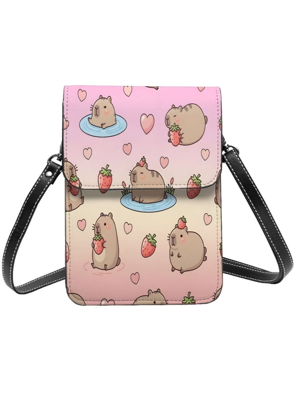 Small Crossbody Bag For Women Men Leather Cell Phone Purse Travel Pouch Shoulder Bag Pusheen Capybara Pattern (2)