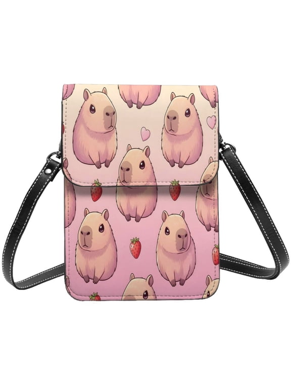 Small Crossbody Bag For Women Men Leather Cell Phone Purse Travel Pouch Shoulder Bag Pusheen Capybara Pattern 2