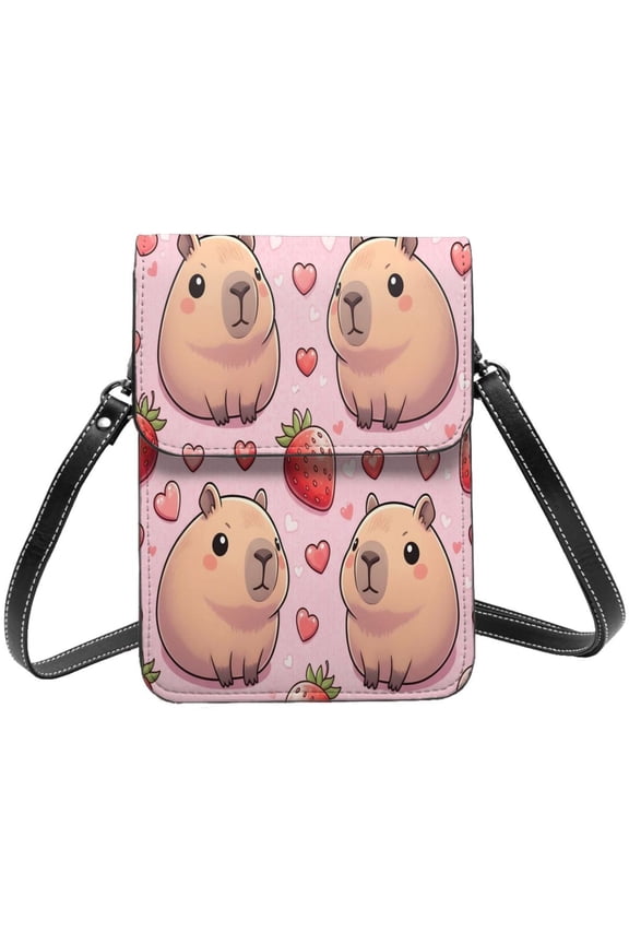 Small Crossbody Bag For Women Men Leather Cell Phone Purse Travel Pouch Shoulder Bag Pusheen Capybara Pattern 4