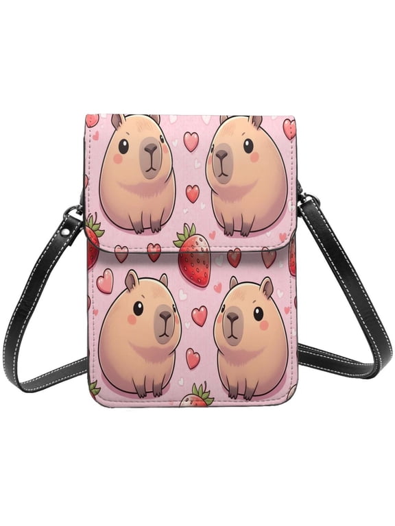 Small Crossbody Bag For Women Men Leather Cell Phone Purse Travel Pouch Shoulder Bag Pusheen Capybara Pattern 4