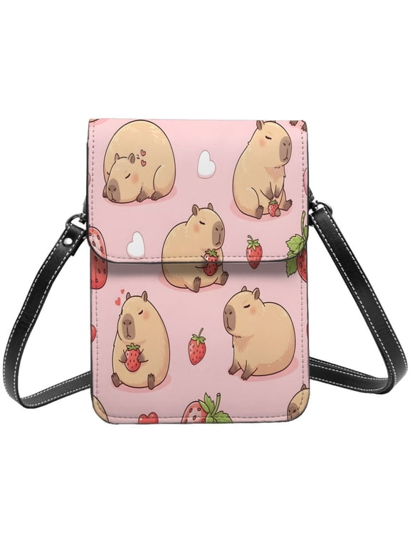 Small Crossbody Bag For Women Men Leather Cell Phone Purse Travel Pouch Shoulder Bag Pusheen Capybara Pattern