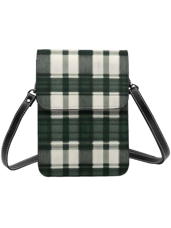 Small Crossbody Bag For Women Men Leather Cell Phone Purse Travel Pouch Shoulder Bag Springgreen Buffalo Plaid Check Tartan Scotland_41650_2