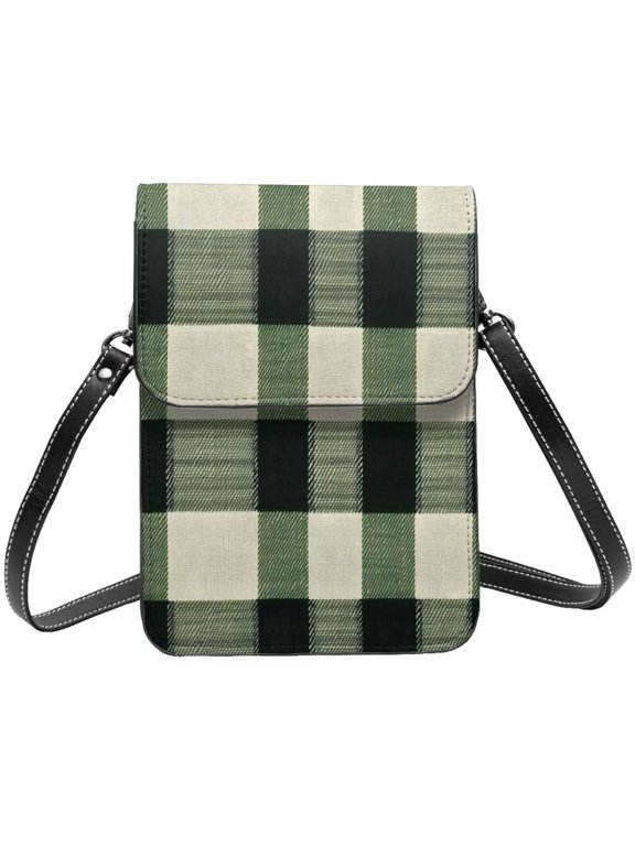 Small Crossbody Bag For Women Men Leather Cell Phone Purse Travel Pouch Shoulder Bag Springgreen Buffalo Plaid Check Tartan Scotland_41650_3