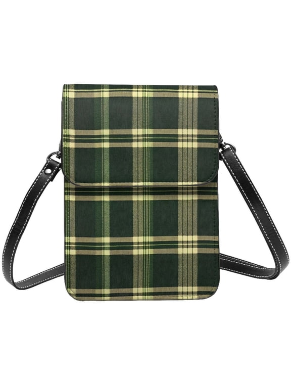 Small Crossbody Bag For Women Men Leather Cell Phone Purse Travel Pouch Shoulder Bag Springgreen Buffalo Plaid Check Tartan Scotland_41650_4