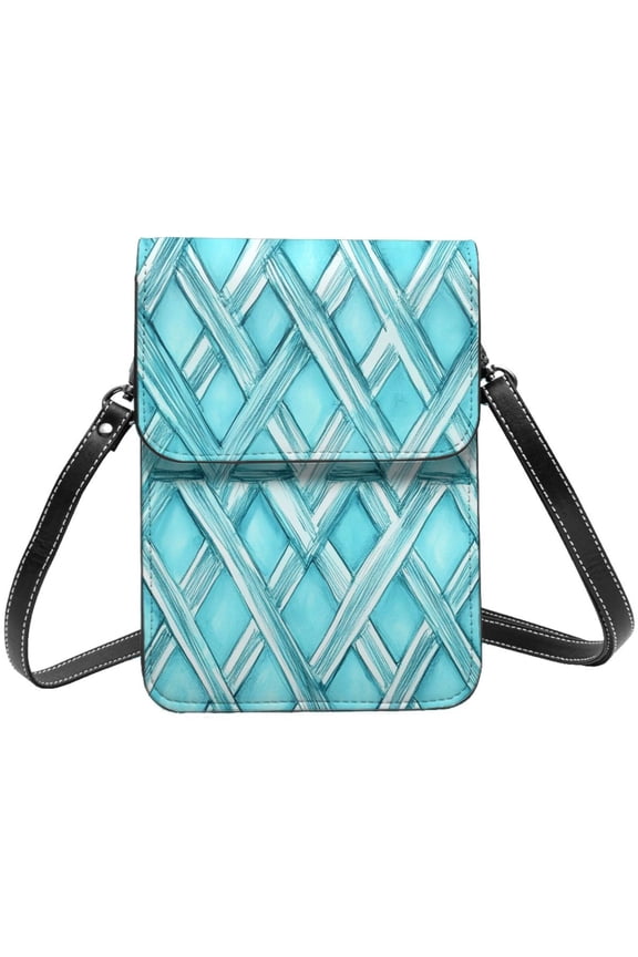 Small Crossbody Bag For Women Men Leather Cell Phone Purse Travel Pouch Shoulder Bag Turquoise Moroccan Trellis Hand-Drawn Sketch_1