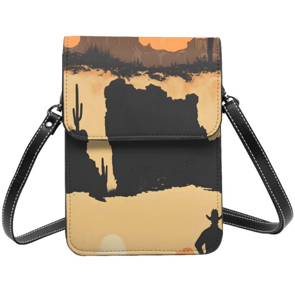 Small Crossbody Bag For Women Men Leather Cell Phone Purse Travel Pouch Shoulder Bag Western Cowboy Cactus Boots Deep Canyons